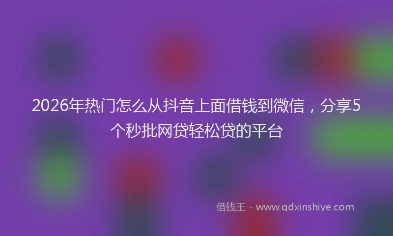 2026年热门怎么从抖音上面借钱到微信，分享5个秒批网贷轻松贷的平台