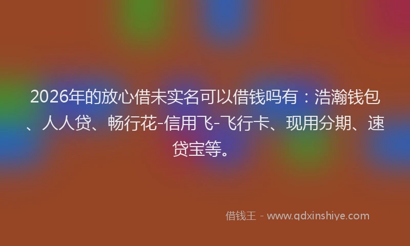 2026年的放心借未实名可以借钱吗有：浩瀚钱包、人人贷、畅行花-信用飞-飞行卡、现用分期、速贷宝等。
