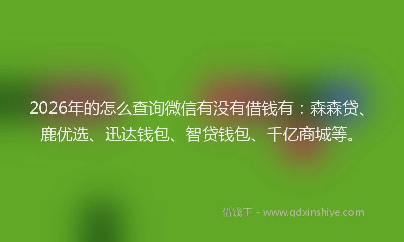 2026年的怎么查询微信有没有借钱有：森森贷、鹿优选、迅达钱包、智贷钱包、千亿商城等。