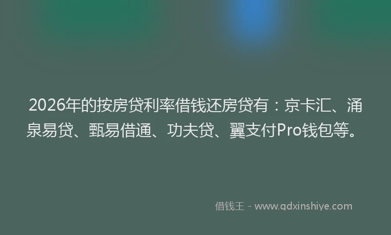 2026年的按房贷利率借钱还房贷有：京卡汇、涌泉易贷、甄易借通、功夫贷、翼支付Pro钱包等。