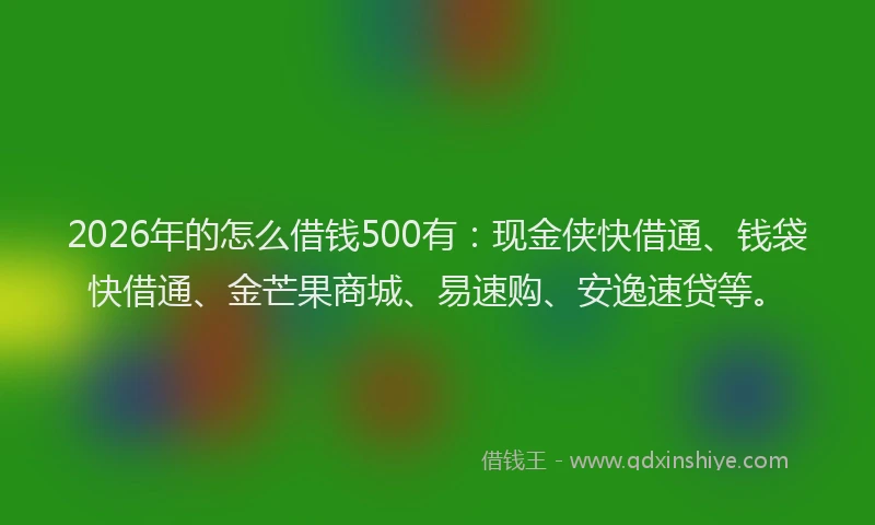 2026年的怎么借钱500有：现金侠快借通、钱袋快借通、金芒果商城、易速购、安逸速贷等。