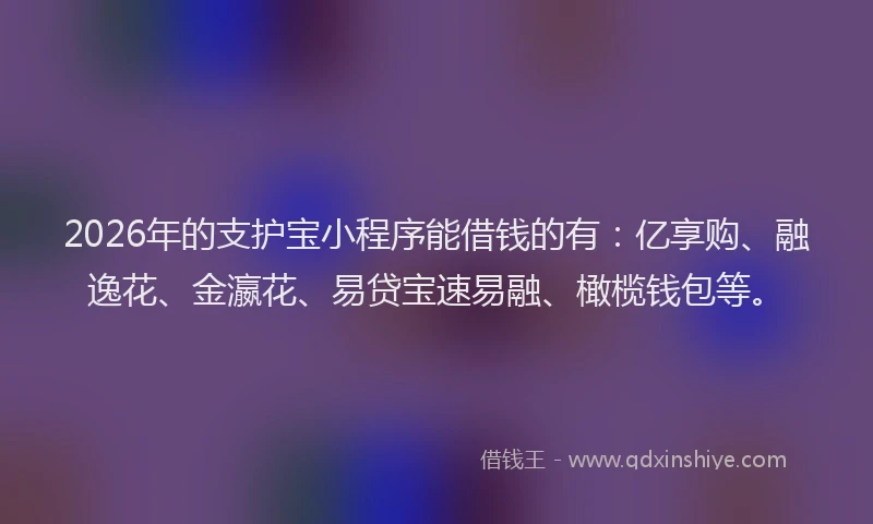 2026年的支护宝小程序能借钱的有：亿享购、融逸花、金瀛花、易贷宝速易融、橄榄钱包等。