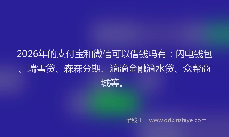 2026年的支付宝和微信可以借钱吗有:闪电钱包、瑞雪贷、森森分期、滴滴金融滴水贷、众帮商城等。