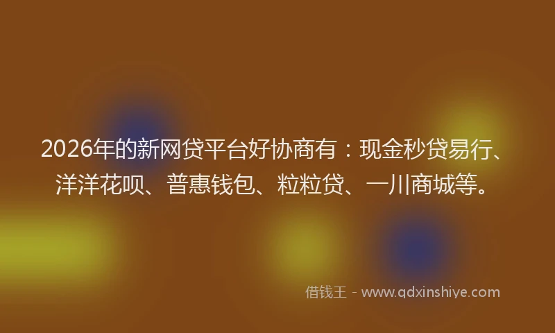 2026年的新网贷平台好协商有：现金秒贷易行、洋洋花呗、普惠钱包、粒粒贷、一川商城等。