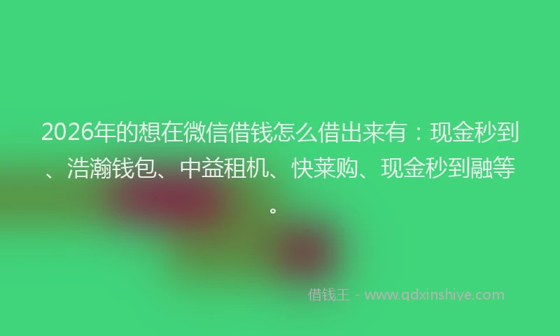 2026年的想在微信借钱怎么借出来有：现金秒到、浩瀚钱包、中益租机、快莱购、现金秒到融等。