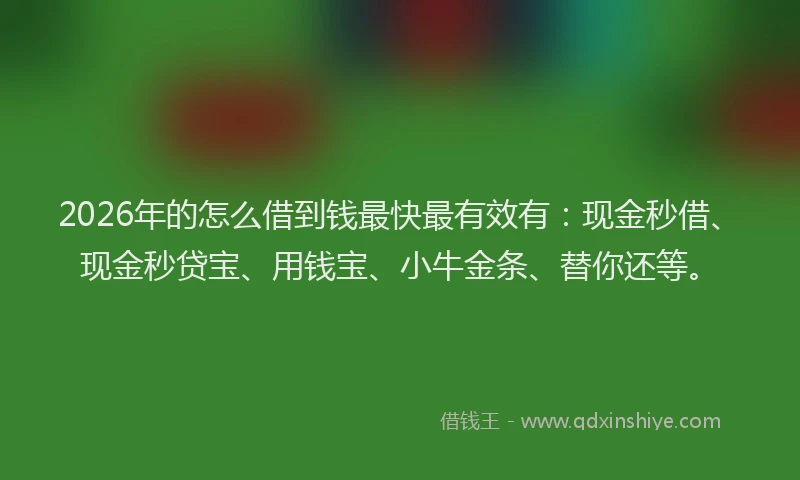 2026年的怎么借到钱最快最有效有：现金秒借、现金秒贷宝、用钱宝、小牛金条、替你还等。