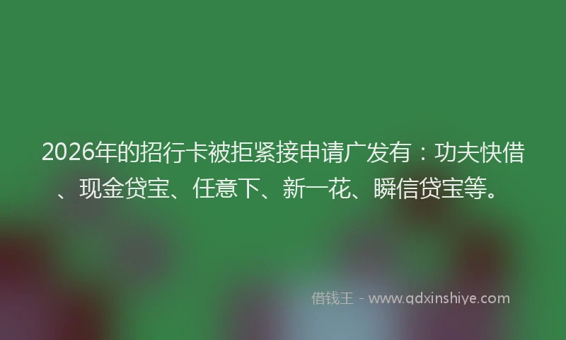 2026年的招行卡被拒紧接申请广发有：功夫快借、现金贷宝、任意下、新一花、瞬信贷宝等。