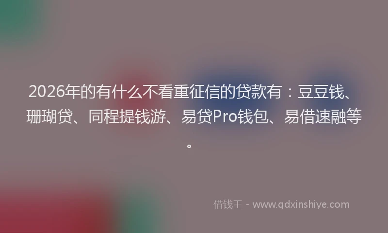 2026年的有什么不看重征信的贷款有：豆豆钱、珊瑚贷、同程提钱游、易贷Pro钱包、易借速融等。