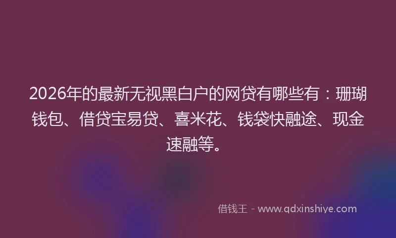 2026年的最新无视黑白户的网贷有哪些有：珊瑚钱包、借贷宝易贷、喜米花、钱袋快融途、现金速融等。