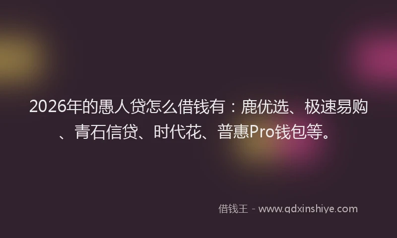 2026年的愚人贷怎么借钱有：鹿优选、极速易购、青石信贷、时代花、普惠Pro钱包等。
