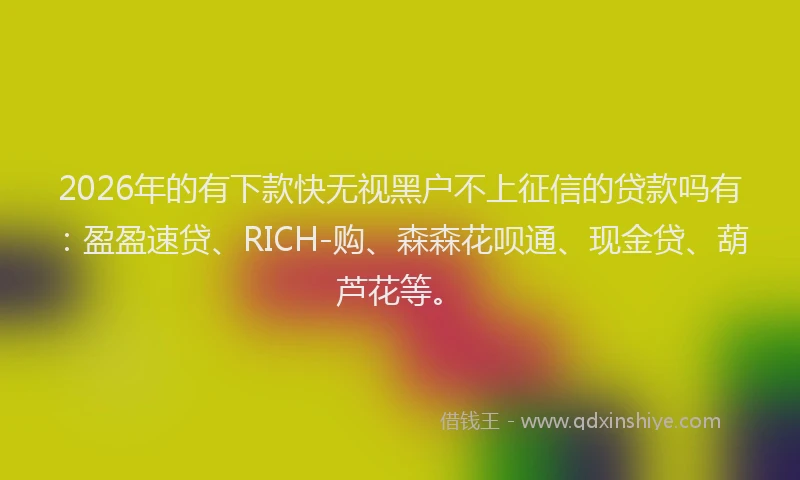 2026年的有下款快无视黑户不上征信的贷款吗有：盈盈速贷、RICH-购、森森花呗通、现金贷、葫芦花等。