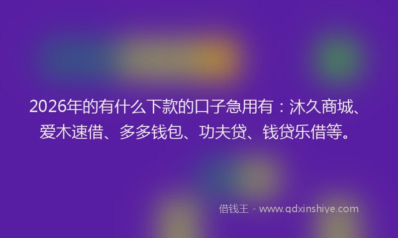 2026年的有什么下款的口子急用有：沐久商城、爱木速借、多多钱包、功夫贷、钱贷乐借等。