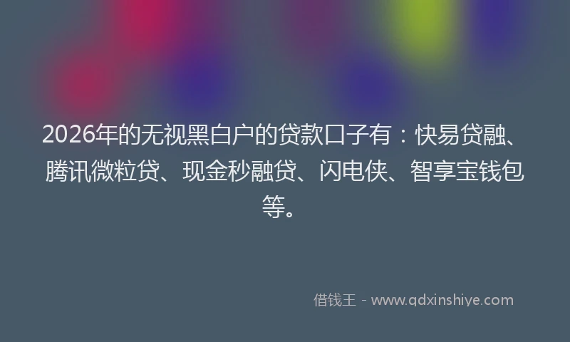 2026年的无视黑白户的贷款口子有:快易贷融、腾讯微粒贷、现金秒融贷、闪电侠、智享宝钱包等。
