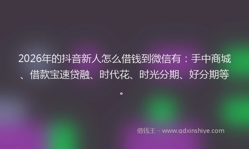 2026年的抖音新人怎么借钱到微信有：手中商城、借款宝速贷融、时代花、时光分期、好分期等。