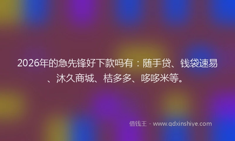 2026年的急先锋好下款吗有：随手贷、钱袋速易、沐久商城、桔多多、哆哆米等。