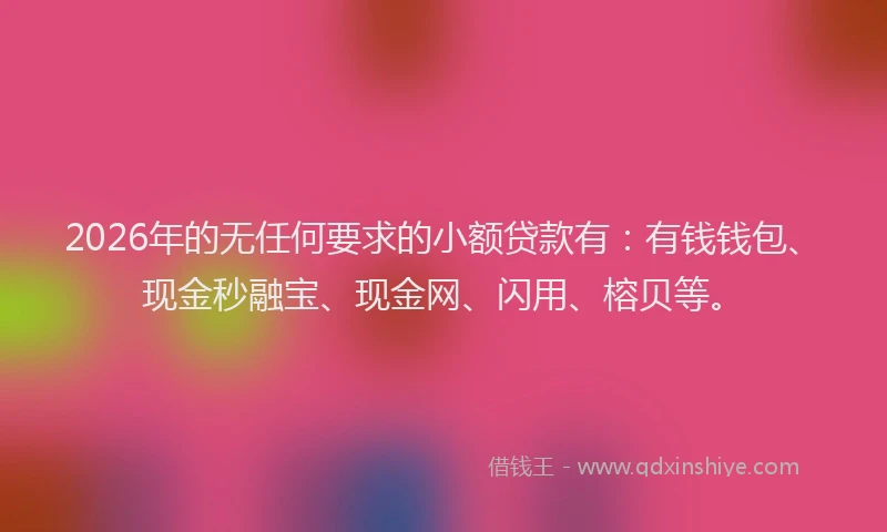 2026年的无任何要求的小额贷款有：有钱钱包、现金秒融宝、现金网、闪用、榕贝等。