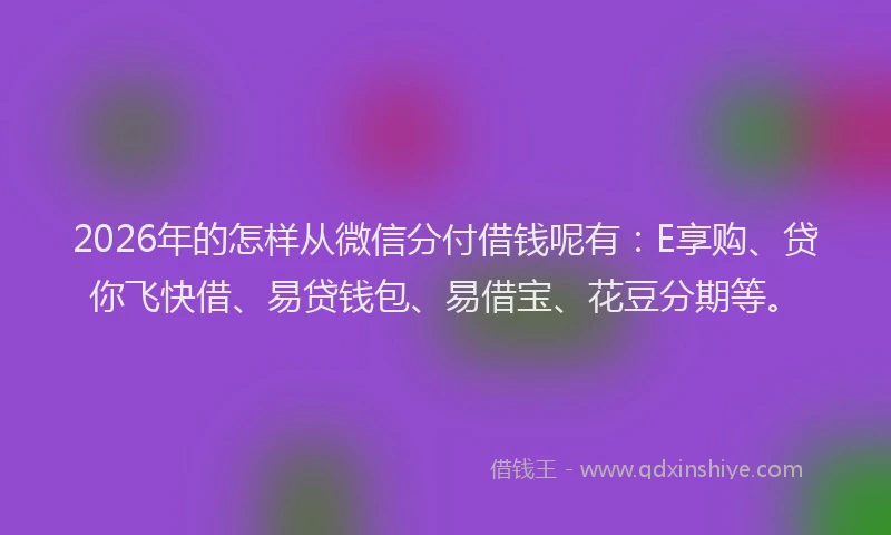 2026年的怎样从微信分付借钱呢有：E享购、贷你飞快借、易贷钱包、易借宝、花豆分期等。