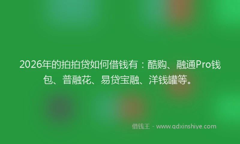 2026年的拍拍贷如何借钱有：酷购、融通Pro钱包、普融花、易贷宝融、洋钱罐等。