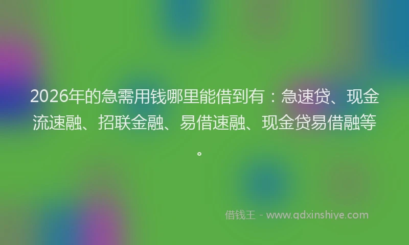 2026年的急需用钱哪里能借到有：急速贷、现金流速融、招联金融、易借速融、现金贷易借融等。