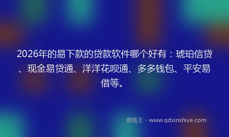2026年的易下款的贷款软件哪个好有：琥珀信贷、现金易贷通、洋洋花呗通、多多钱包、平安易借等。