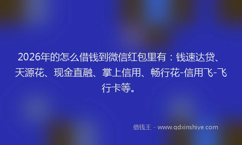 2026年的怎么借钱到微信红包里有:钱速达贷、天源花、现金直融、掌上信用、畅行花-信用飞-飞行卡等。