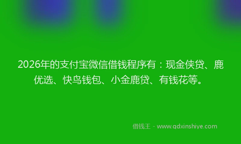 2026年的支付宝微信借钱程序有：现金侠贷、鹿优选、快鸟钱包、小金鹿贷、有钱花等。