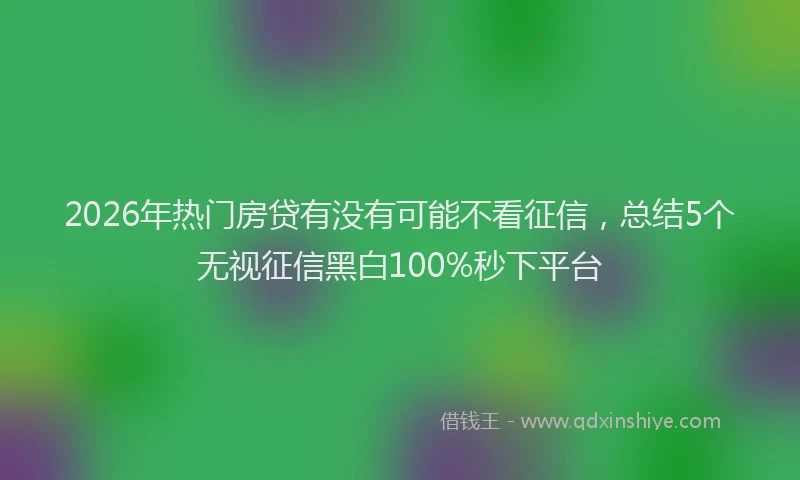 2026年热门房贷有没有可能不看征信,总结5个无视征信黑白100%秒下平台