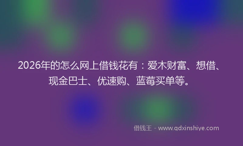 2026年的怎么网上借钱花有：爱木财富、想借、现金巴士、优速购、蓝莓买单等。