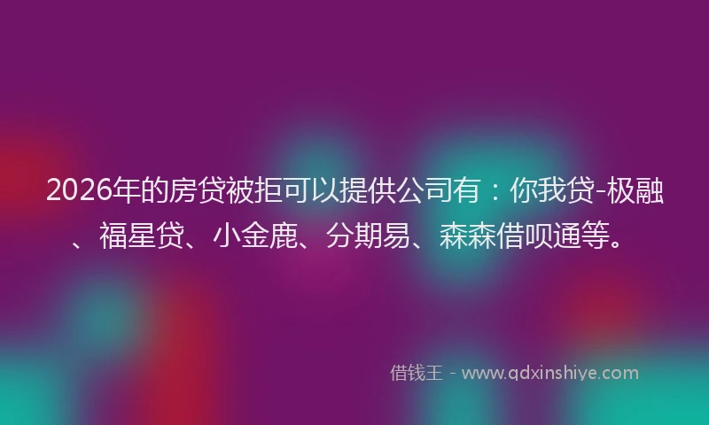 2026年的房贷被拒可以提供公司有：你我贷-极融、福星贷、小金鹿、分期易、森森借呗通等。