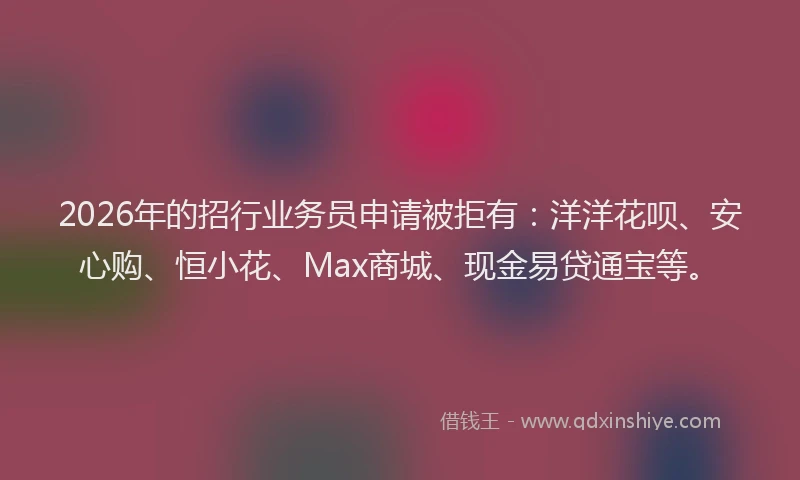 2026年的招行业务员申请被拒有：洋洋花呗、安心购、恒小花、Max商城、现金易贷通宝等。