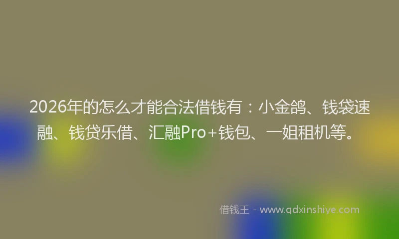 2026年的怎么才能合法借钱有：小金鸽、钱袋速融、钱贷乐借、汇融Pro+钱包、一姐租机等。
