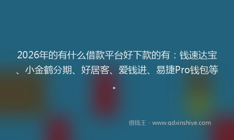 2026年的有什么借款平台好下款的有：钱速达宝、小金鹤分期、好居客、爱钱进、易捷Pro钱包等。