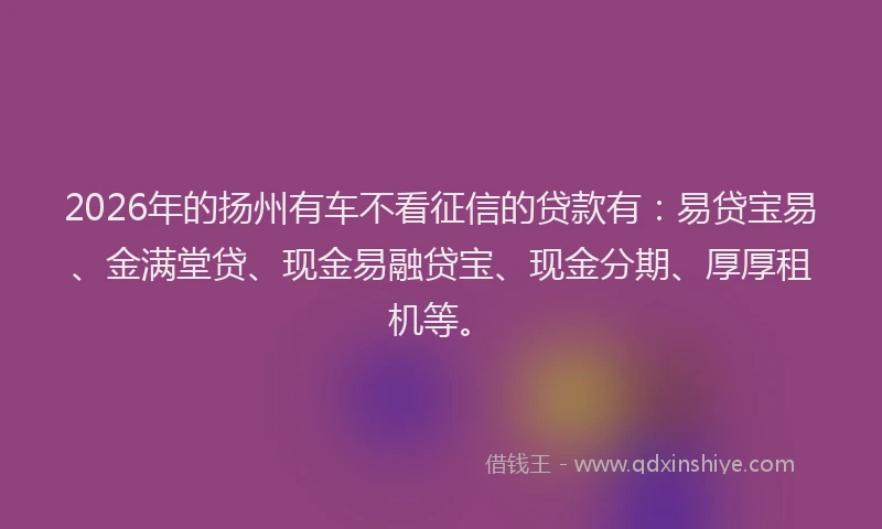 2026年的扬州有车不看征信的贷款有：易贷宝易、金满堂贷、现金易融贷宝、现金分期、厚厚租机等。