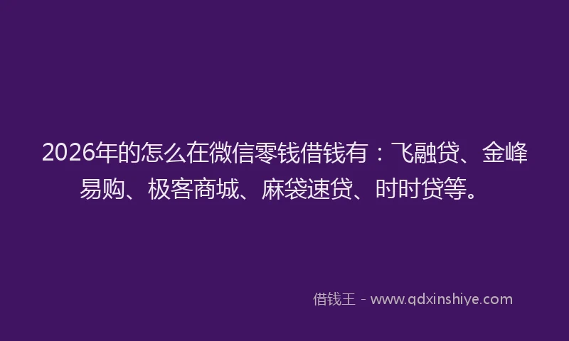 2026年的怎么在微信零钱借钱有：飞融贷、金峰易购、极客商城、麻袋速贷、时时贷等。
