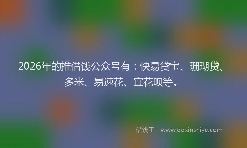 2026年的推借钱公众号有：快易贷宝、珊瑚贷、多米、易速花、宜花呗等。