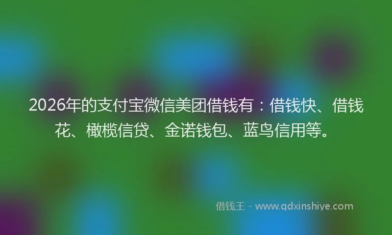 2026年的支付宝微信美团借钱有：借钱快、借钱花、橄榄信贷、金诺钱包、蓝鸟信用等。