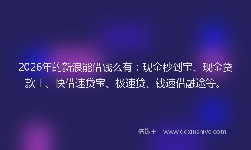 2026年的新浪能借钱么有：现金秒到宝、现金贷款王、快借速贷宝、极速贷、钱速借融途等。