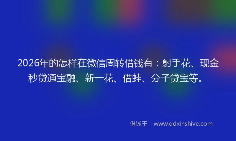 2026年的怎样在微信周转借钱有:射手花、现金秒贷通宝融、新一花、借蛙、分子贷宝等。