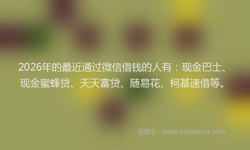 2026年的最近通过微信借钱的人有：现金巴士、现金蜜蜂贷、天天富贷、随易花、柯基速借等。