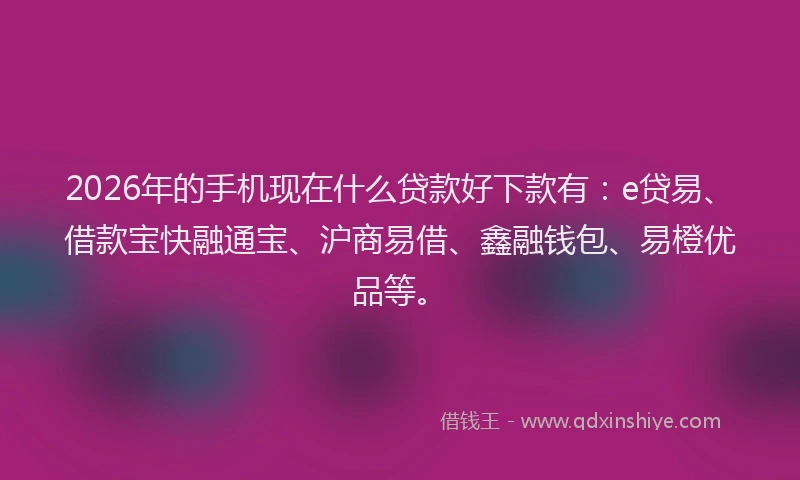 2026年的手机现在什么贷款好下款有:e贷易、借款宝快融通宝、沪商易借、鑫融钱包、易橙优品等。