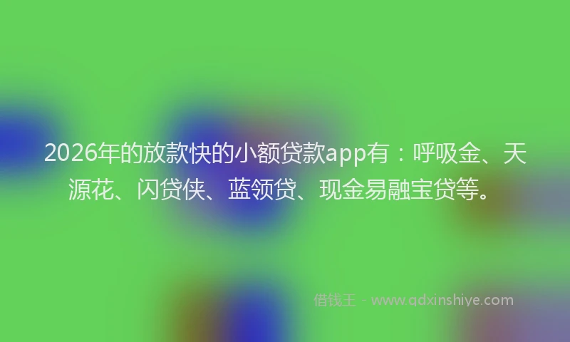 2026年的放款快的小额贷款app有：呼吸金、天源花、闪贷侠、蓝领贷、现金易融宝贷等。