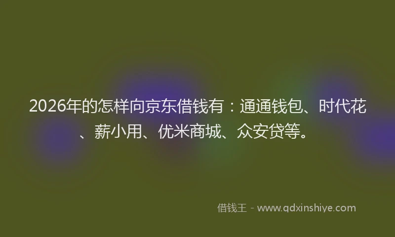 2026年的怎样向京东借钱有:通通钱包、时代花、薪小用、优米商城、众安贷等。