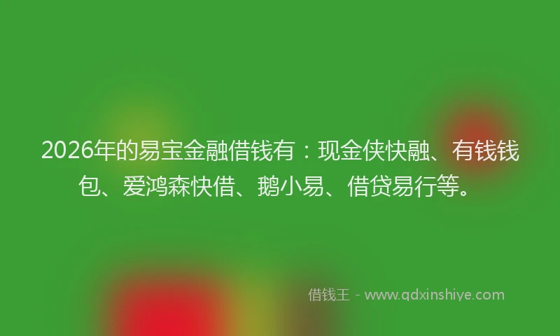 2026年的易宝金融借钱有：现金侠快融、有钱钱包、爱鸿森快借、鹅小易、借贷易行等。