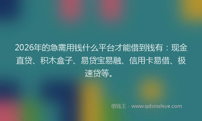 2026年的急需用钱什么平台才能借到钱有：现金直贷、积木盒子、易贷宝易融、信用卡易借、极速贷等。