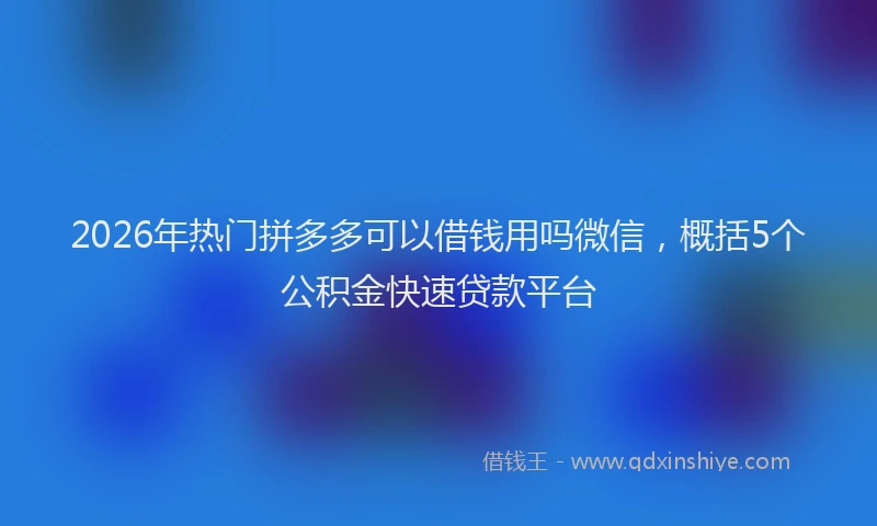 2026年热门拼多多可以借钱用吗微信，概括5个公积金快速贷款平台