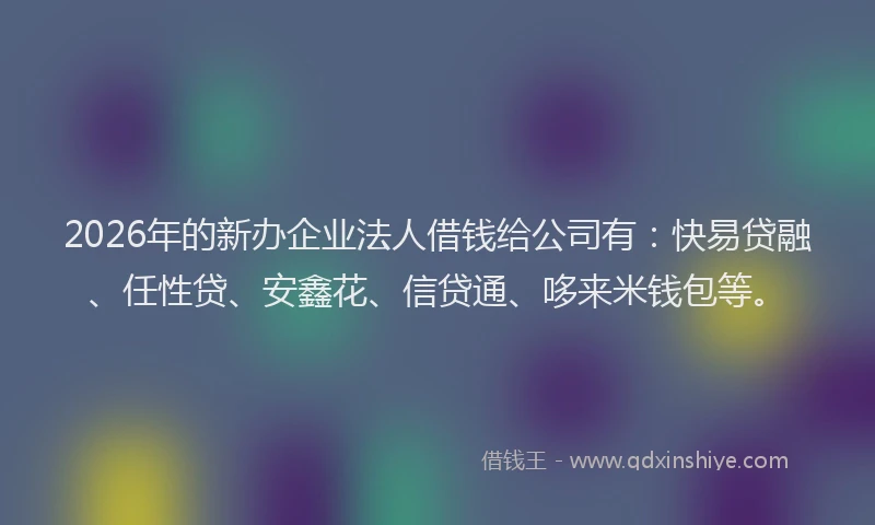 2026年的新办企业法人借钱给公司有：快易贷融、任性贷、安鑫花、信贷通、哆来米钱包等。
