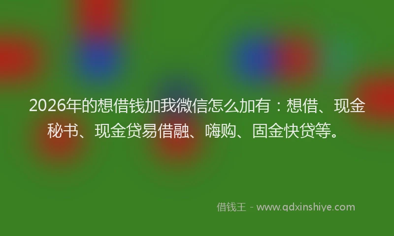 2026年的想借钱加我微信怎么加有：想借、现金秘书、现金贷易借融、嗨购、固金快贷等。