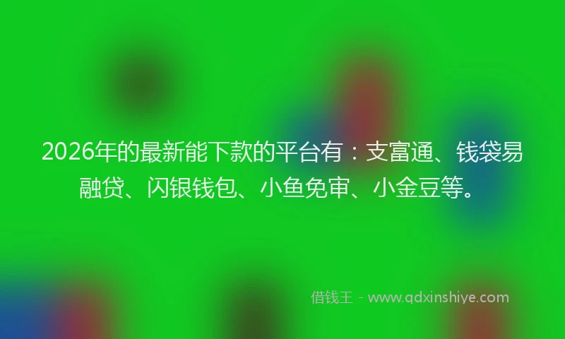 2026年的最新能下款的平台有：支富通、钱袋易融贷、闪银钱包、小鱼免审、小金豆等。