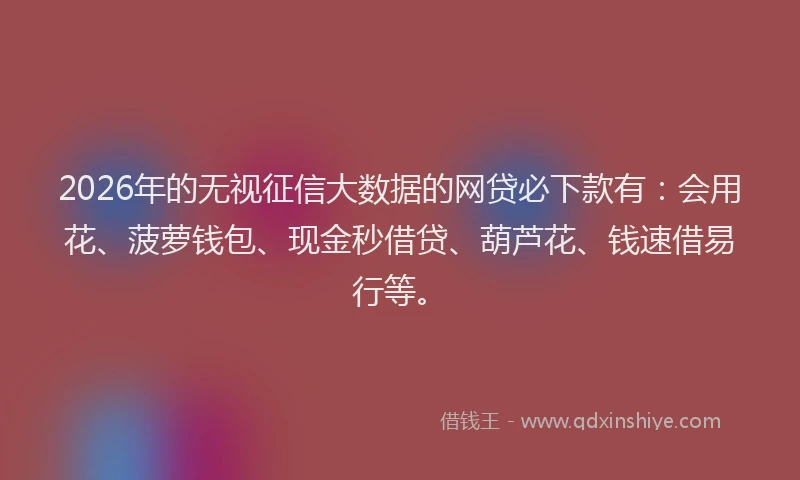 2026年的无视征信大数据的网贷必下款有:会用花、菠萝钱包、现金秒借贷、葫芦花、钱速借易行等。