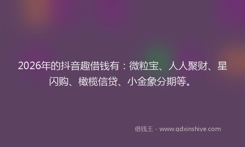 2026年的抖音趣借钱有：微粒宝、人人聚财、星闪购、橄榄信贷、小金象分期等。